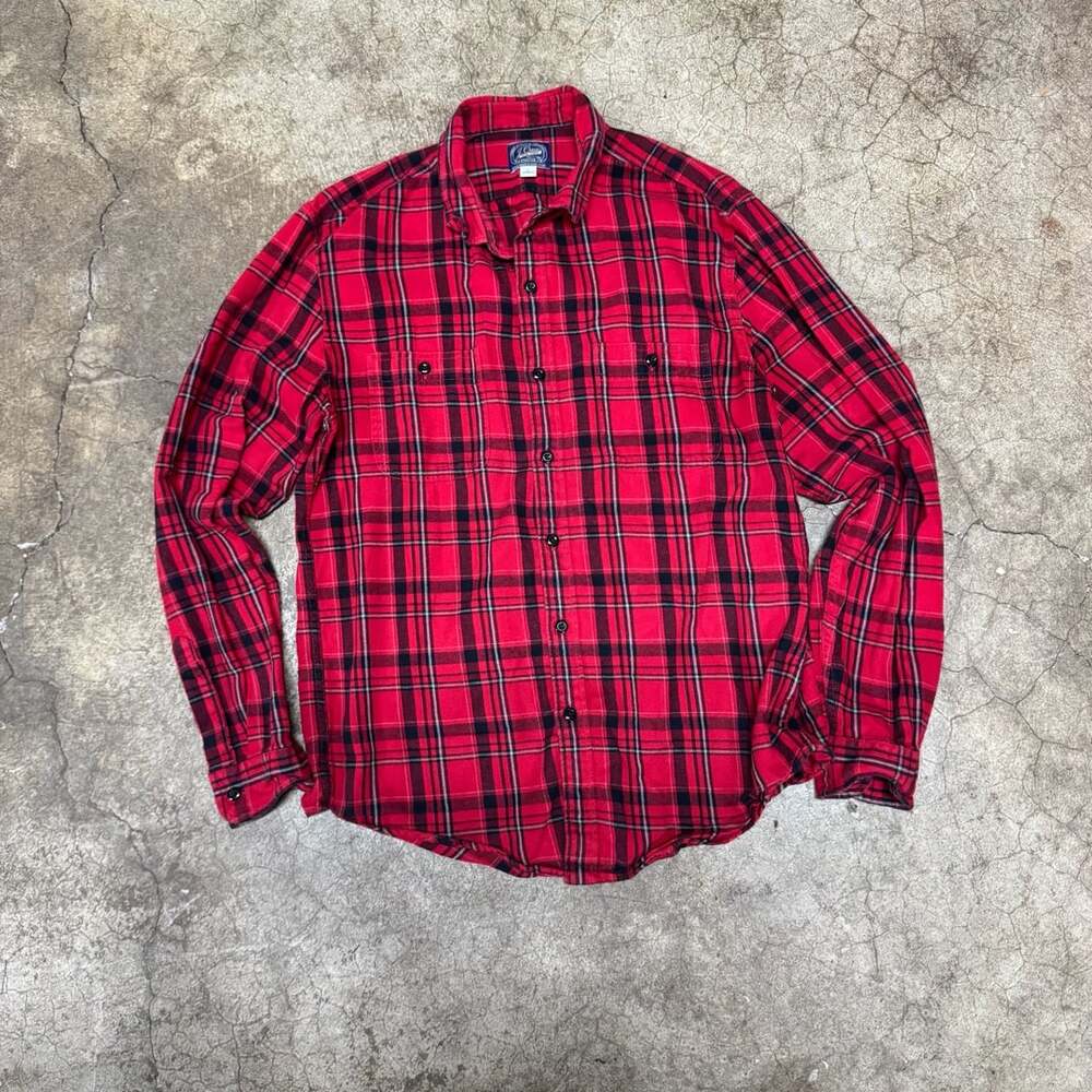 J. Crew Red and Black Plaid Flannel Button Up Shirt Mens Large Long Sleeve boho